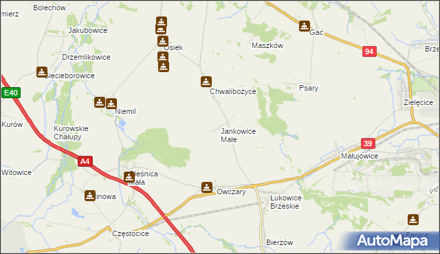 mapa Jankowice Małe, Jankowice Małe na mapie Targeo