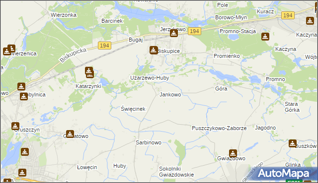 mapa Jankowo gmina Pobiedziska, Jankowo gmina Pobiedziska na mapie Targeo