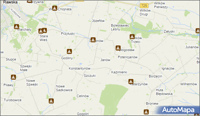 mapa Janów gmina Biała Rawska, Janów gmina Biała Rawska na mapie Targeo