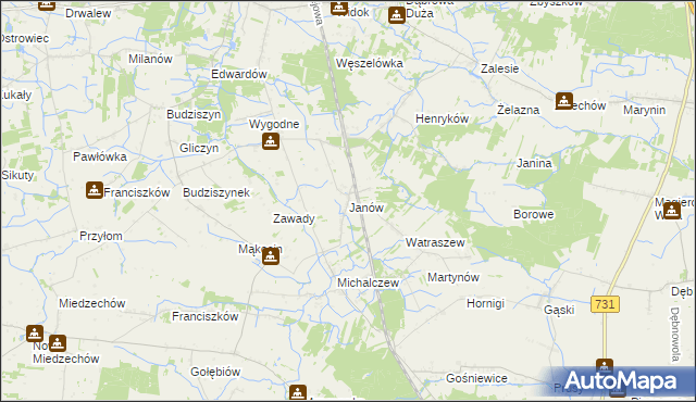 mapa Janów gmina Chynów, Janów gmina Chynów na mapie Targeo