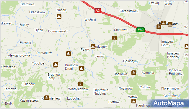 mapa Janów gmina Dalików, Janów gmina Dalików na mapie Targeo