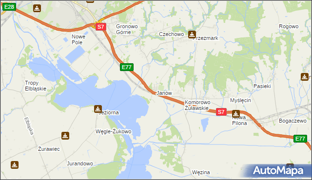 mapa Janów gmina Elbląg, Janów gmina Elbląg na mapie Targeo