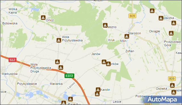 mapa Janów gmina Garbów, Janów gmina Garbów na mapie Targeo