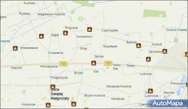 mapa Janów gmina Góra Świętej Małgorzaty, Janów gmina Góra Świętej Małgorzaty na mapie Targeo