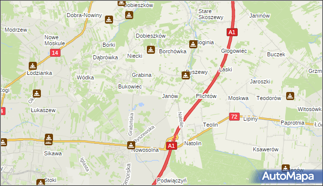 mapa Janów gmina Nowosolna, Janów gmina Nowosolna na mapie Targeo