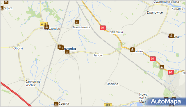 mapa Janów gmina Olszanka, Janów gmina Olszanka na mapie Targeo