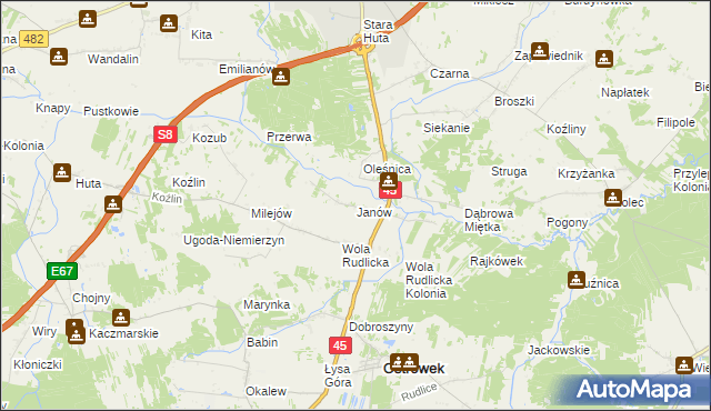 mapa Janów gmina Ostrówek, Janów gmina Ostrówek na mapie Targeo