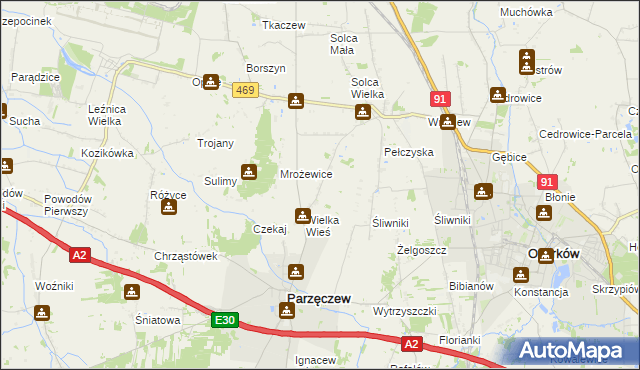 mapa Janów gmina Parzęczew, Janów gmina Parzęczew na mapie Targeo