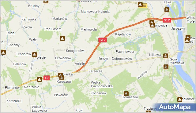 mapa Janów gmina Puławy, Janów gmina Puławy na mapie Targeo