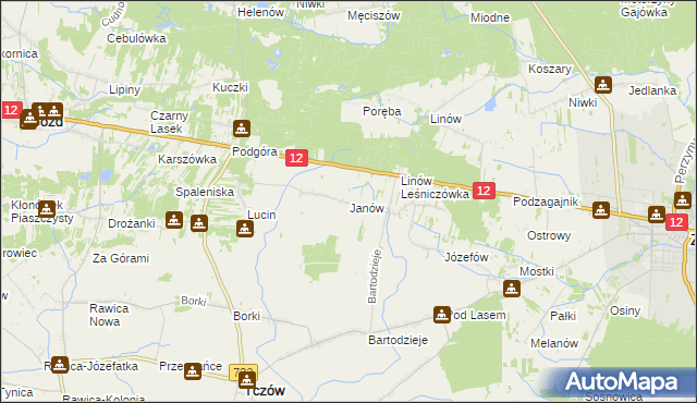 mapa Janów gmina Tczów, Janów gmina Tczów na mapie Targeo