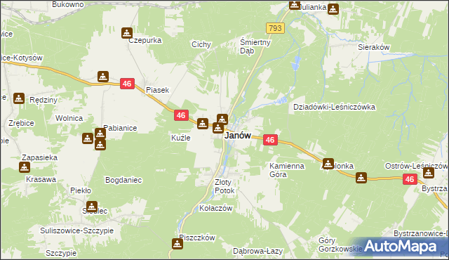 mapa Janów powiat częstochowski, Janów powiat częstochowski na mapie Targeo