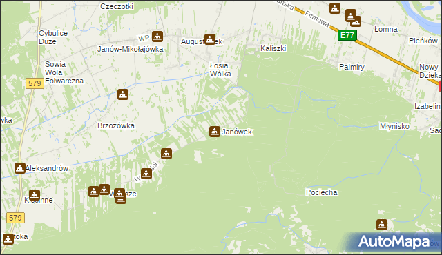 mapa Janówek gmina Czosnów, Janówek gmina Czosnów na mapie Targeo