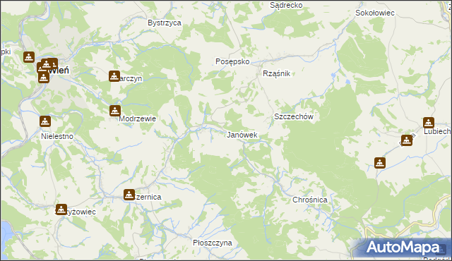 mapa Janówek gmina Jeżów Sudecki, Janówek gmina Jeżów Sudecki na mapie Targeo