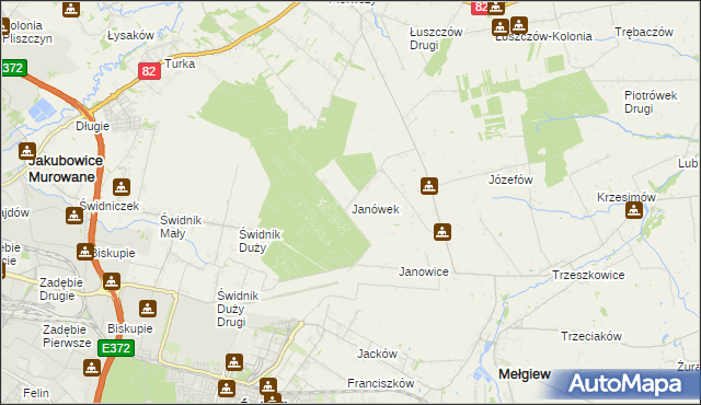 mapa Janówek gmina Mełgiew, Janówek gmina Mełgiew na mapie Targeo