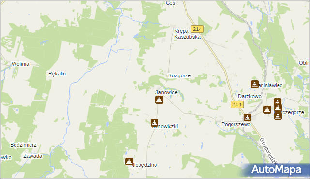 mapa Janowice gmina Nowa Wieś Lęborska, Janowice gmina Nowa Wieś Lęborska na mapie Targeo