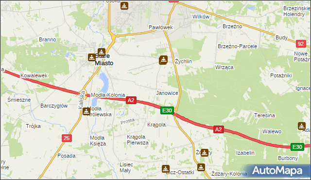 mapa Janowice gmina Stare Miasto, Janowice gmina Stare Miasto na mapie Targeo