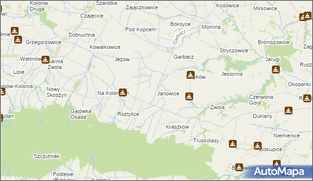 mapa Janowice gmina Waśniów, Janowice gmina Waśniów na mapie Targeo