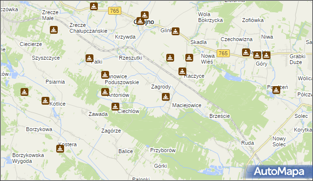 mapa Janowice Raczyckie, Janowice Raczyckie na mapie Targeo