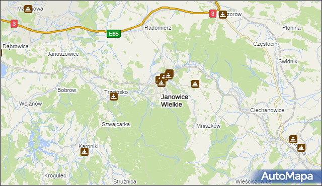 mapa Janowice Wielkie, Janowice Wielkie na mapie Targeo