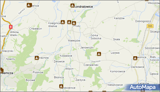 mapa Janowiczki gmina Kondratowice, Janowiczki gmina Kondratowice na mapie Targeo