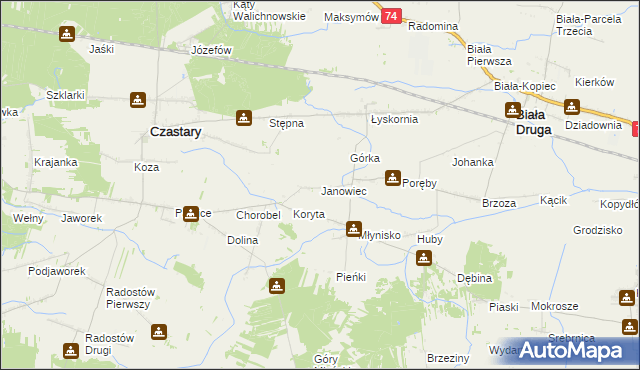 mapa Janowiec gmina Biała, Janowiec gmina Biała na mapie Targeo