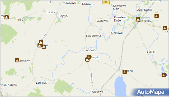 mapa Janowiec gmina Bisztynek, Janowiec gmina Bisztynek na mapie Targeo