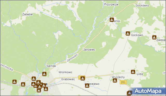 mapa Janowiec gmina Czarne, Janowiec gmina Czarne na mapie Targeo