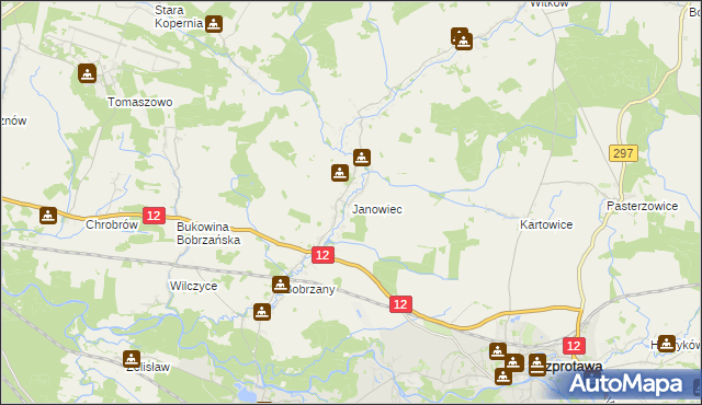 mapa Janowiec gmina Małomice, Janowiec gmina Małomice na mapie Targeo