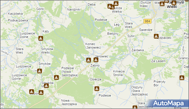 mapa Janowiec gmina Radomyśl Wielki, Janowiec gmina Radomyśl Wielki na mapie Targeo