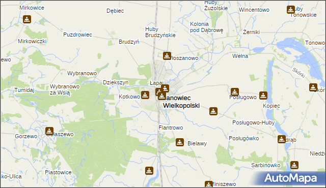 mapa Janowiec Wielkopolski, Janowiec Wielkopolski na mapie Targeo