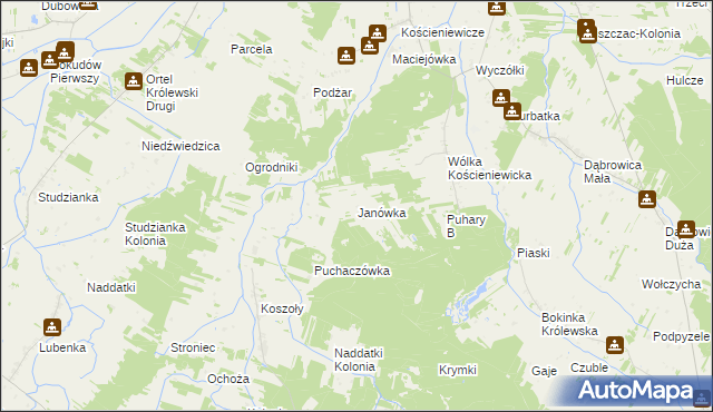 mapa Janówka gmina Piszczac, Janówka gmina Piszczac na mapie Targeo