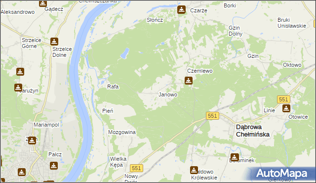 mapa Janowo gmina Dąbrowa Chełmińska, Janowo gmina Dąbrowa Chełmińska na mapie Targeo