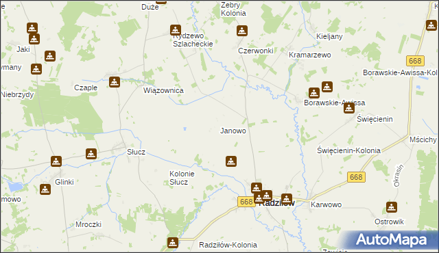 mapa Janowo gmina Radziłów, Janowo gmina Radziłów na mapie Targeo