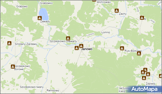 mapa Janowo powiat nidzicki, Janowo powiat nidzicki na mapie Targeo