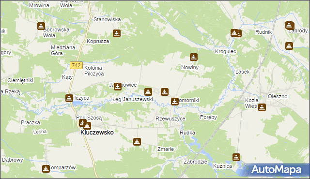 mapa Januszewice gmina Kluczewsko, Januszewice gmina Kluczewsko na mapie Targeo