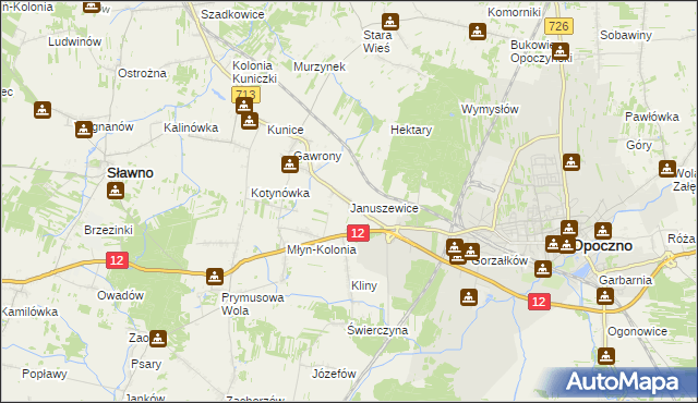 mapa Januszewice gmina Opoczno, Januszewice gmina Opoczno na mapie Targeo