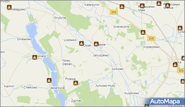mapa Januszewo gmina Kościan, Januszewo gmina Kościan na mapie Targeo