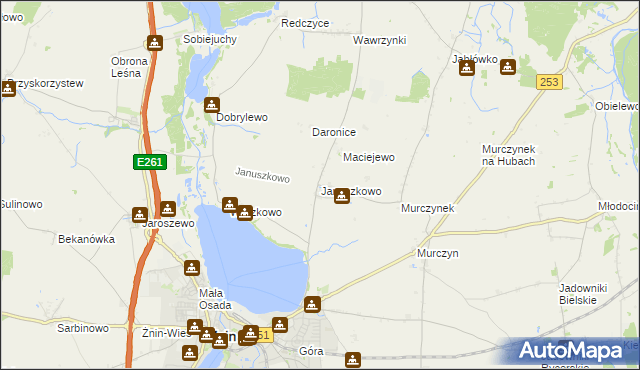 mapa Januszkowo gmina Żnin, Januszkowo gmina Żnin na mapie Targeo