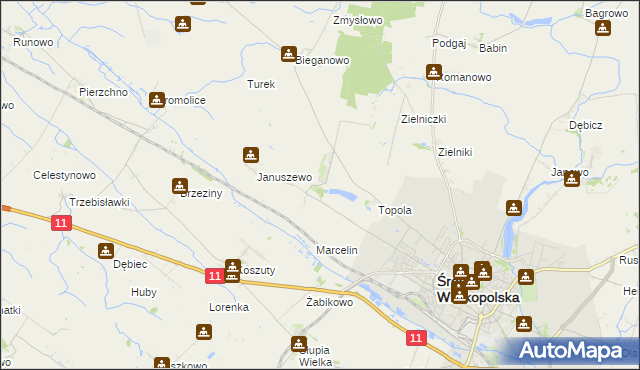 mapa Jarosławiec gmina Środa Wielkopolska, Jarosławiec gmina Środa Wielkopolska na mapie Targeo