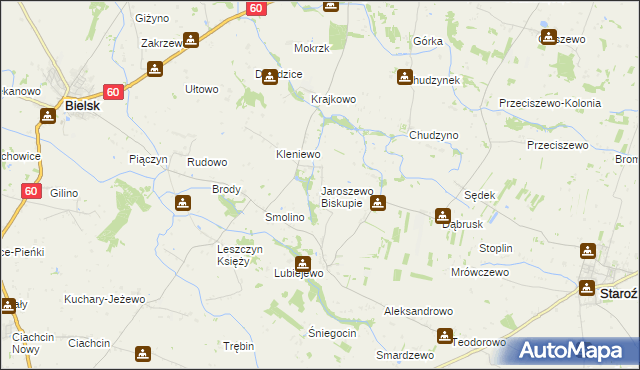 mapa Jaroszewo Biskupie, Jaroszewo Biskupie na mapie Targeo