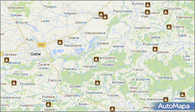 mapa Jaroszówka gmina Gdów, Jaroszówka gmina Gdów na mapie Targeo