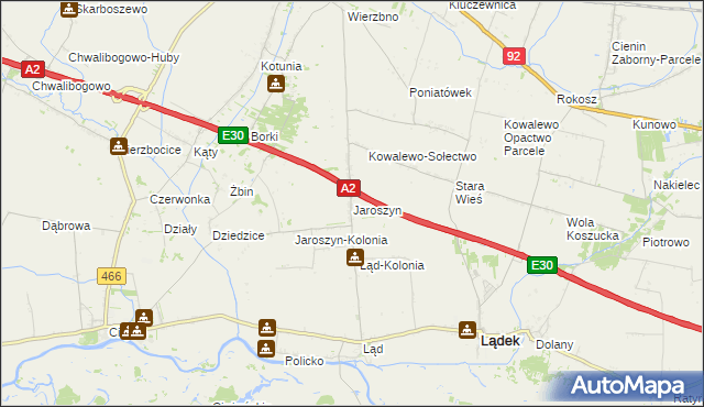 mapa Jaroszyn gmina Lądek, Jaroszyn gmina Lądek na mapie Targeo