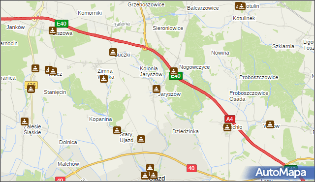 mapa Jaryszów gmina Ujazd, Jaryszów gmina Ujazd na mapie Targeo