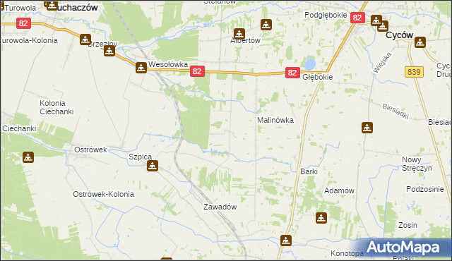 mapa Jasieniec gmina Puchaczów, Jasieniec gmina Puchaczów na mapie Targeo