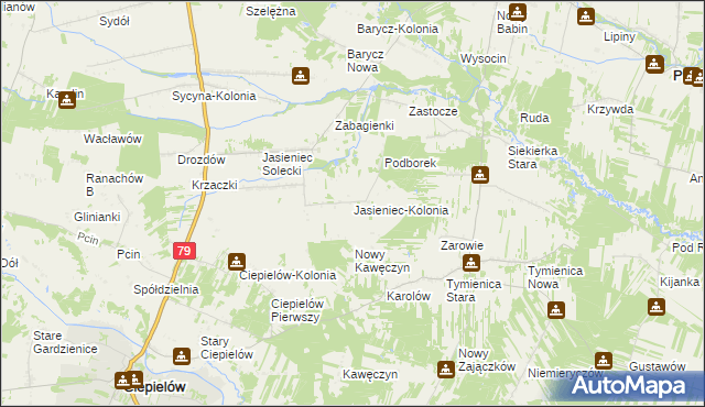 mapa Jasieniec-Kolonia, Jasieniec-Kolonia na mapie Targeo