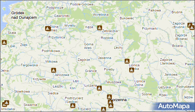 mapa Jasienna, Jasienna na mapie Targeo