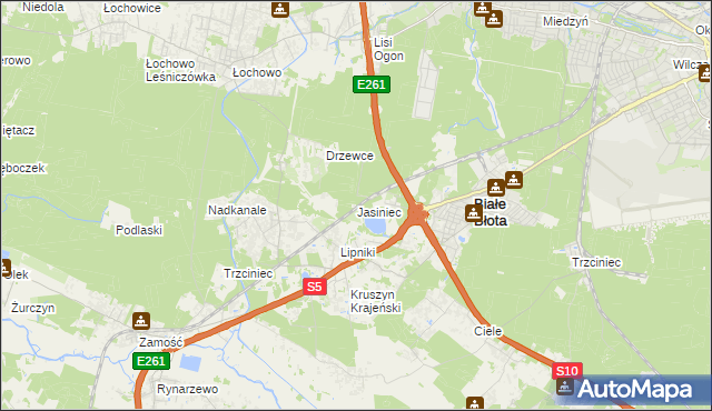 mapa Jasiniec gmina Białe Błota, Jasiniec gmina Białe Błota na mapie Targeo