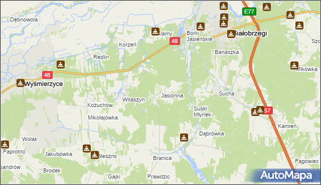 mapa Jasionna gmina Białobrzegi, Jasionna gmina Białobrzegi na mapie Targeo