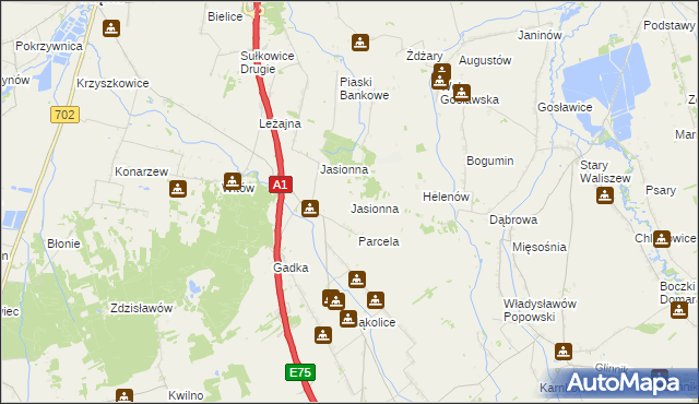 mapa Jasionna gmina Głowno, Jasionna gmina Głowno na mapie Targeo