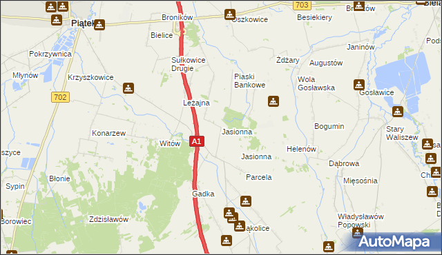 mapa Jasionna gmina Piątek, Jasionna gmina Piątek na mapie Targeo